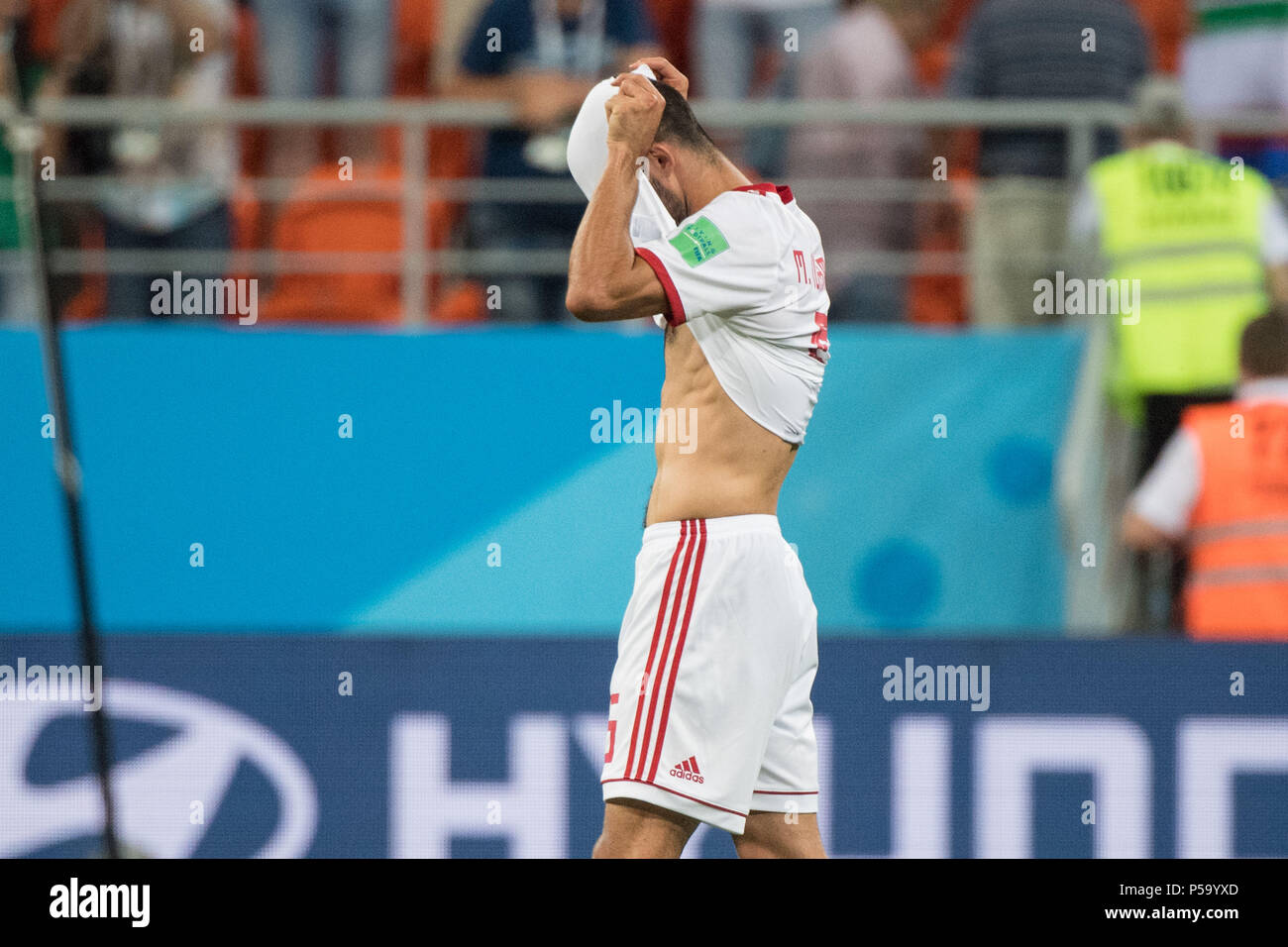 Milad MOHAMMADI (IRN) is disappointed, showered, decapitation, disappointment, sad, frustrated, frustrated, late, half figure, half figure, Iran (IRN) - Portugal (POR), Preliminary Round, Group B, Game 35, on 25.06.2018 in Saransk; Football World Cup 2018 in Russia from 14.06. - 15.07.2018. | usage worldwide Stock Photo