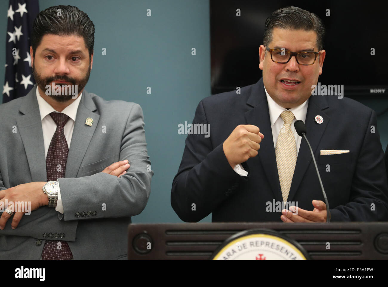 San Juan, Puerto Rico. , . El Capitolio. Sala de prensa Armando  ''MandÃƒÂ-n'' RodrÃƒÂ-guez. Conferencia de prensa de representantes del  Partido Popular para reaccionar al mensaje del presidente Cameral Carlos J.  Johnny