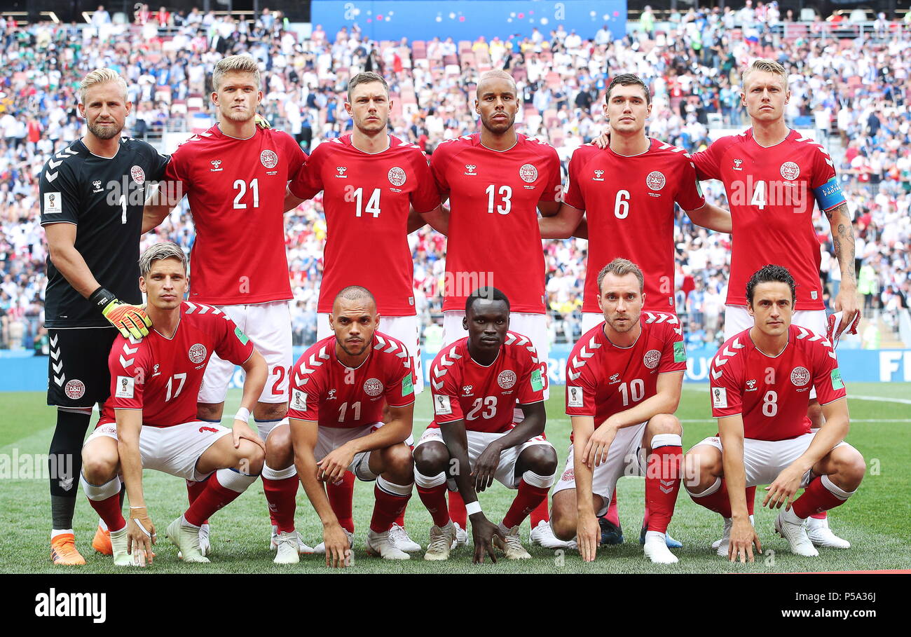 Moscow Russia 26th June 2018 Moscow Russia June 26 2018 Denmark S Jens Larsen Martin Braithwaite Pione Sisto Christian Eriksen Thomas Delaney L R Front Goalkeeper Kasper Schmeichel Andreas Cornelius Henrik Dalsgaard Mathias