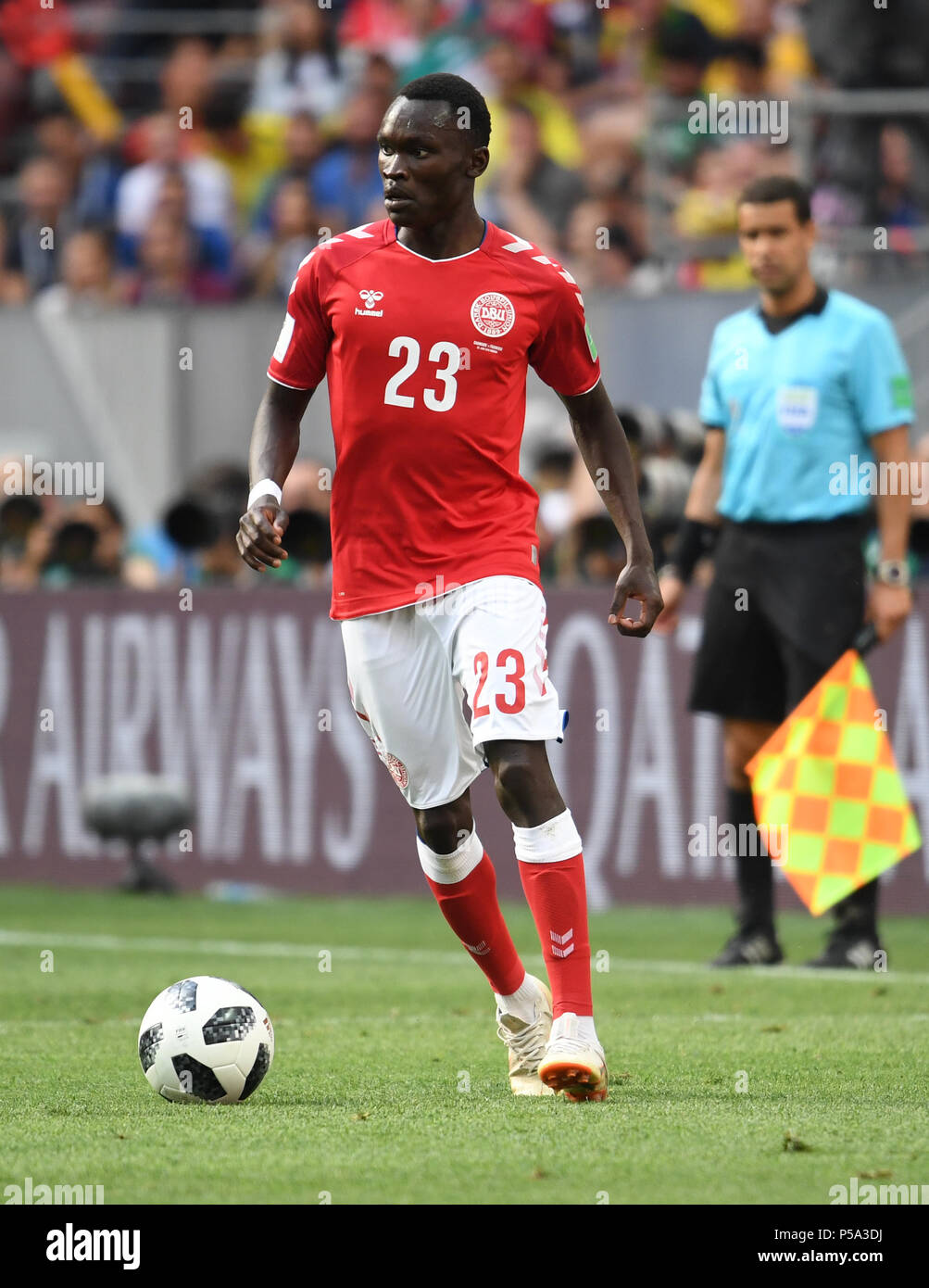 Moscow, Russia. 26th June, 2018. Soccer, World Cup 2018, Preliminary round, Group C, 3rd game day, Denmark vs. France at the Luschniki Stadium. Denmark's Pione Sisto in action. Credit: Federico Gambarini/dpa/Alamy Live News Stock Photo