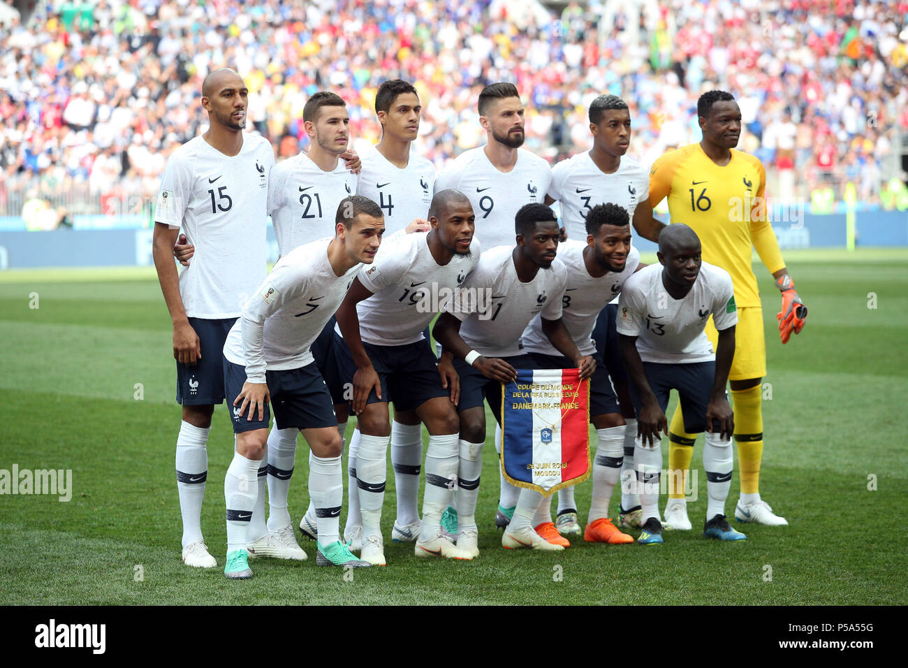 26.06.2018. MOSCOW, Russian: FRANCE TEAM BEFORE the Fifa World Cup Russia  2018, Group C, football match between DENMARK V FRANCE in Luzhniki Stadium  MOSCOW Stock Photo - Alamy