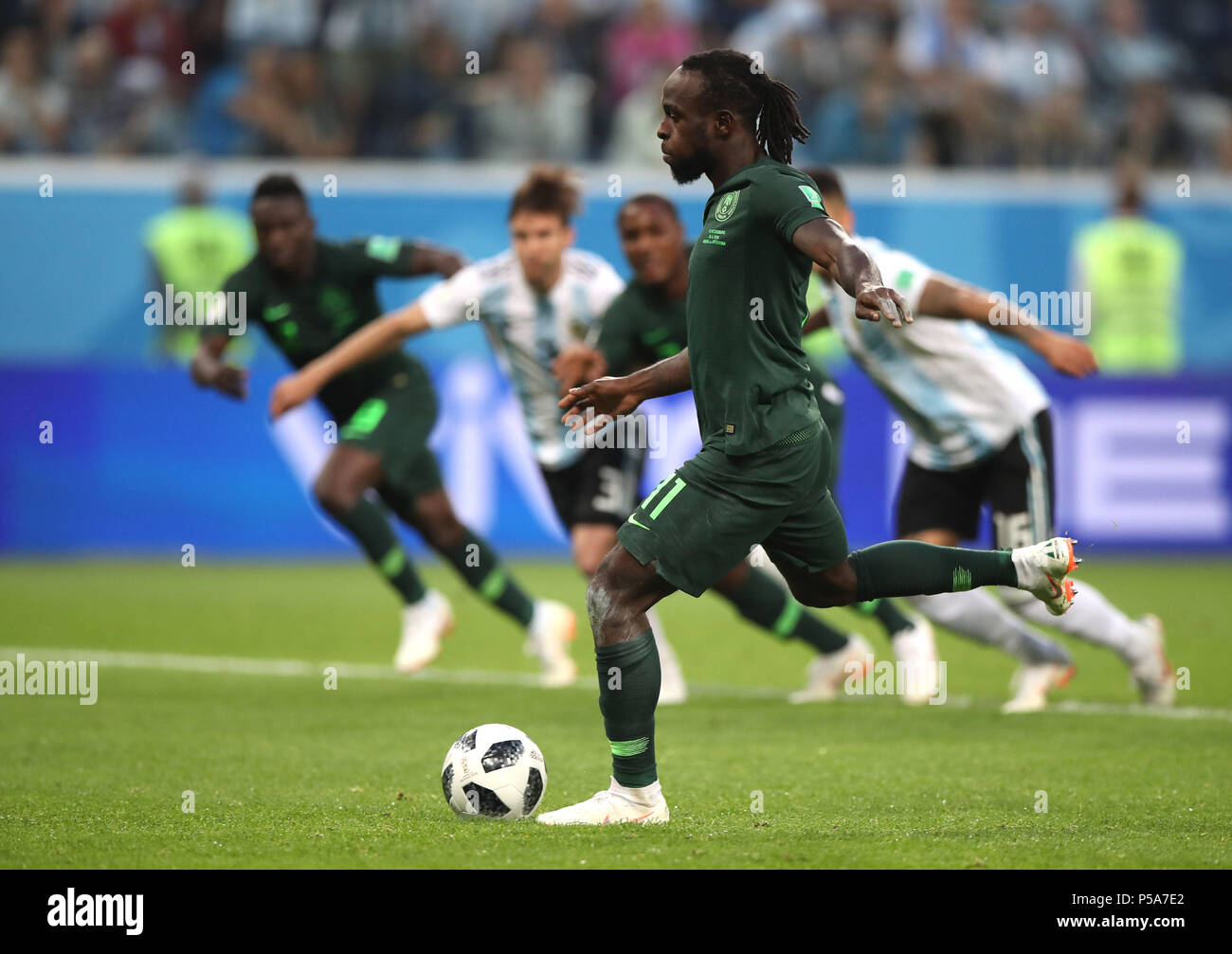 Saint Petersburg, Russia. 26th June, 2018. Victor Moses of Nigeria scores a penalty kick during the 2018 FIFA World Cup Group D match between Nigeria and Argentina in Saint Petersburg, Russia, June 26, 2018. Credit: Wu Zhuang/Xinhua/Alamy Live News Stock Photo