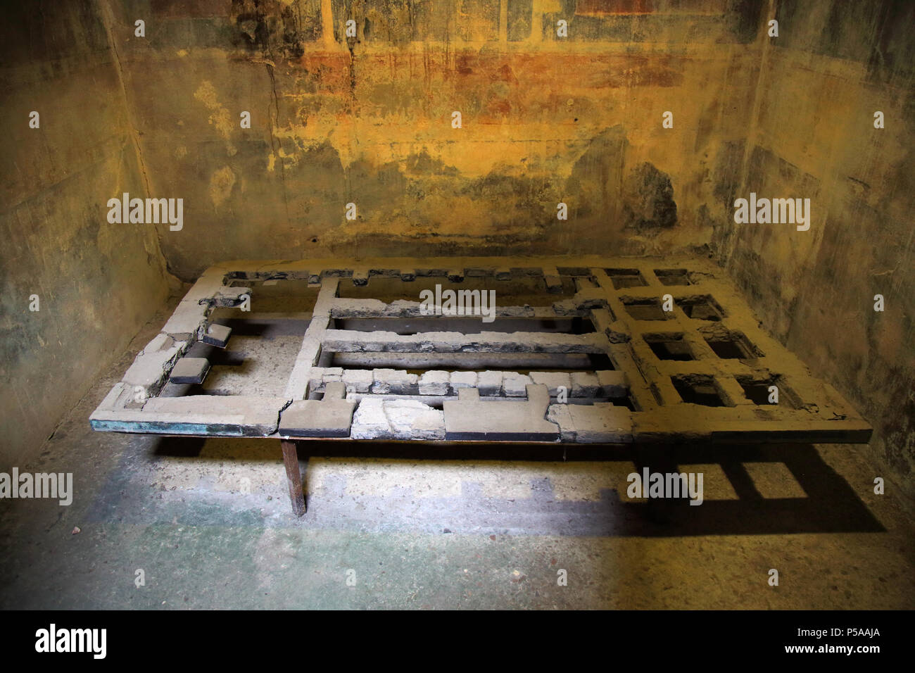 on old bed found in the partly uncovered roman city of Herculaneum