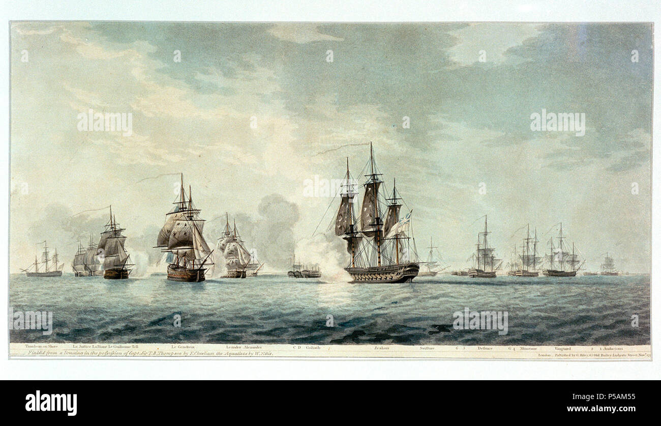 N/A. Français : Bataille du Nil. Au premier plan, le HMS Zealous combatant le Généreux :   .      Zealous     Genereux . November 1799.   177 Battle of the Nile 1798 Stock Photo
