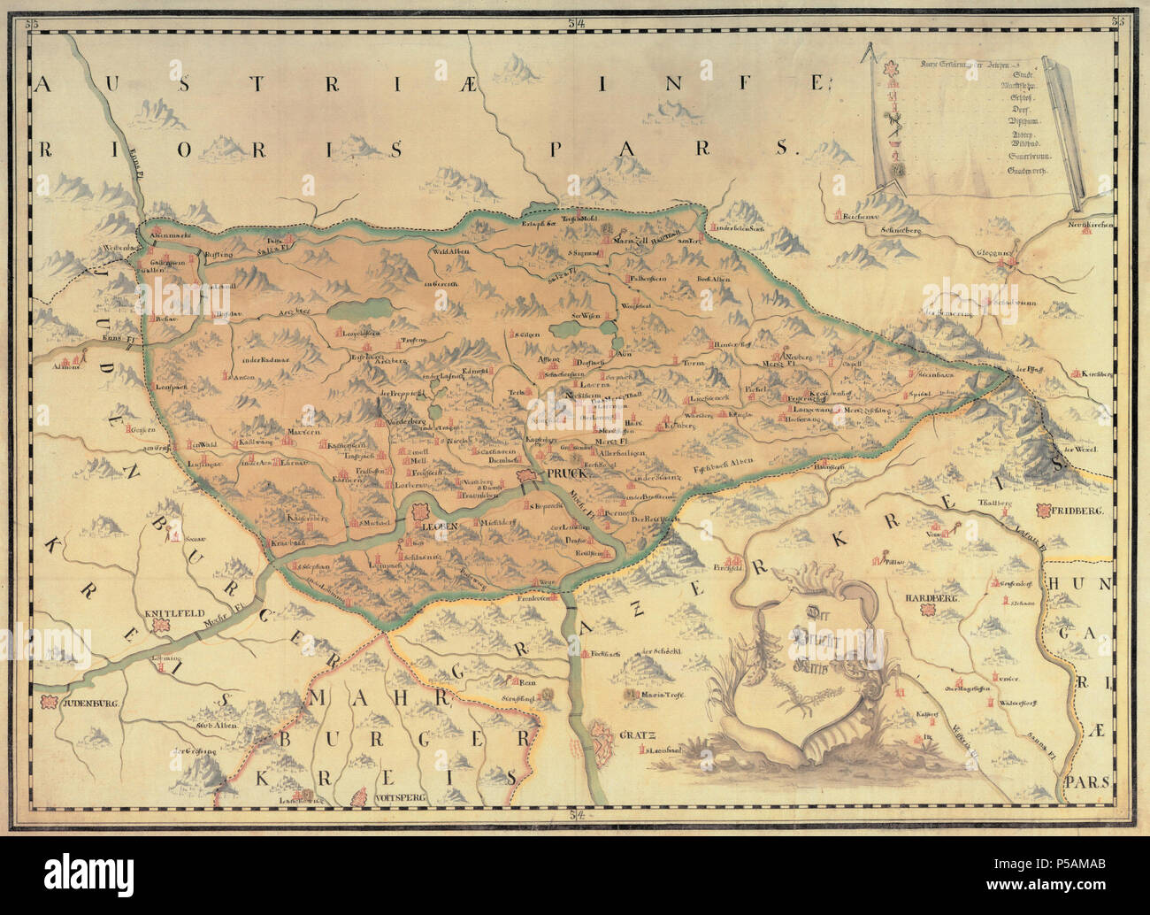 N/A. historische Landkarte: Brucker Kreis um 1760 . 1760. unbekannt, vor ca. zweihundert Jahren verstorben 242 Brucker Kreis Stock Photo