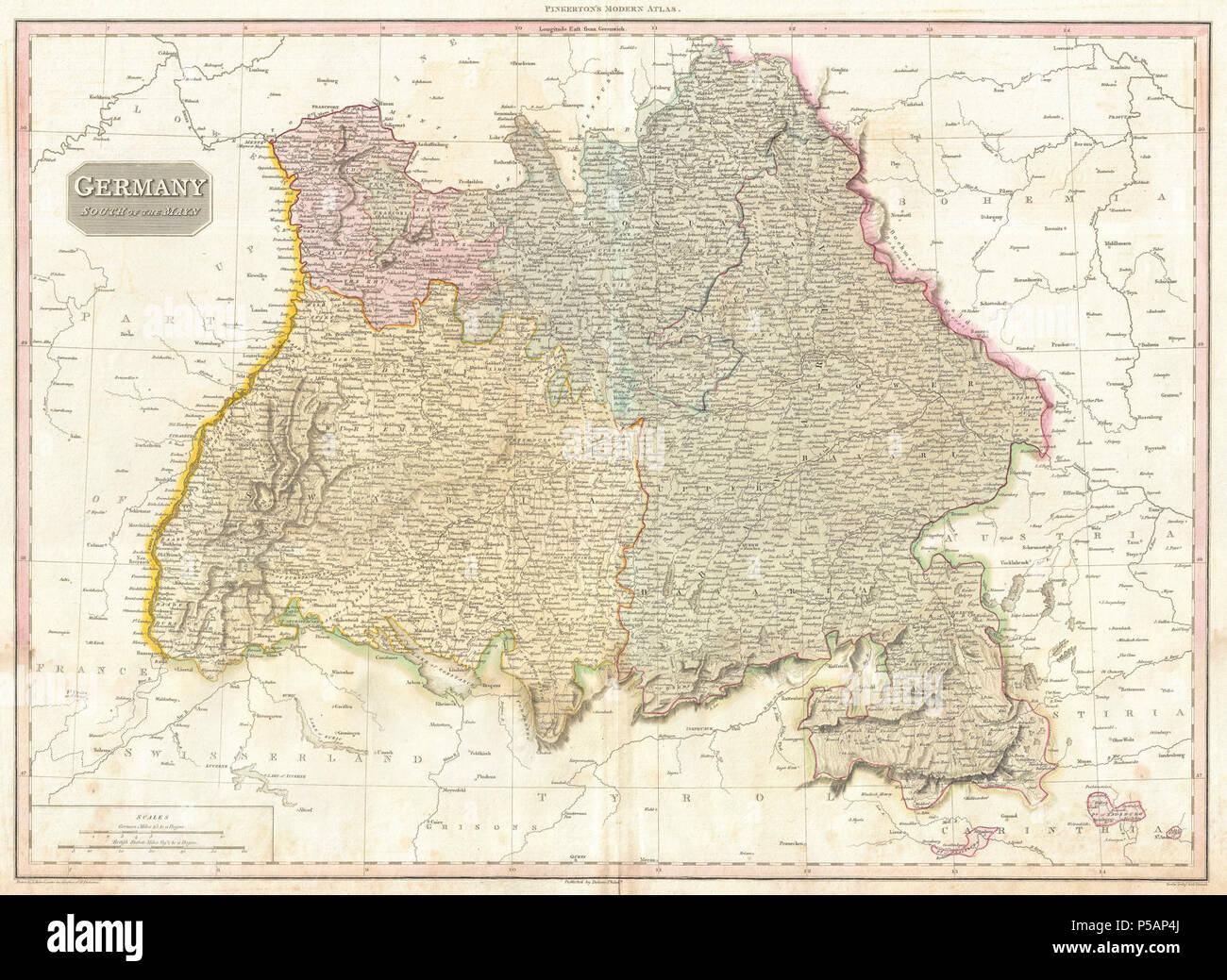 1818 Pinkerton Map of Southwestern Germany (Bavaria, Swabia) - Geographicus - GermanySouth-pikerton-1818. Stock Photo