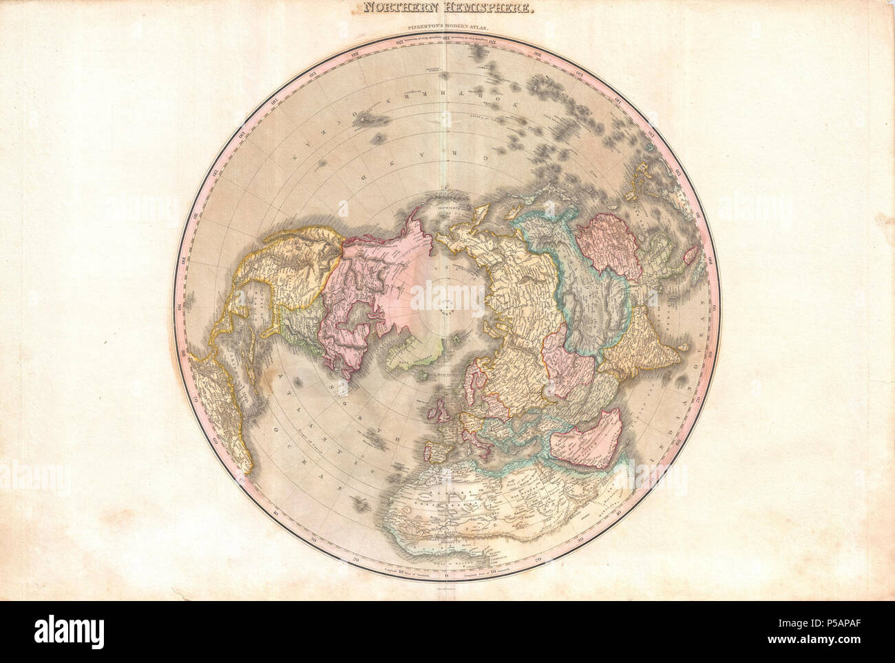 1818 pinkerton map of the northern hemisphere north pole hi-res stock ...