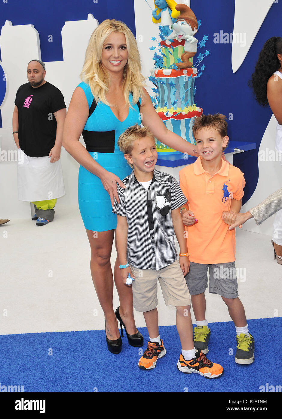 a Britney Spears, Jayden James Federline, Sean Federline  at the Smurfs 2 Premiere at the Westwood Village Theatre in Los Angeles.a Britney Spears, Jayden James Federline, Sean Federline 126 ------------- Red Carpet Event, Vertical, USA, Film Industry, Celebrities,  Photography, Bestof, Arts Culture and Entertainment, Topix Celebrities fashion /  Vertical, Best of, Event in Hollywood Life - California,  Red Carpet and backstage, USA, Film Industry, Celebrities,  movie celebrities, TV celebrities, Music celebrities, Photography, Bestof, Arts Culture and Entertainment,  Topix, vertical,  family  Stock Photo