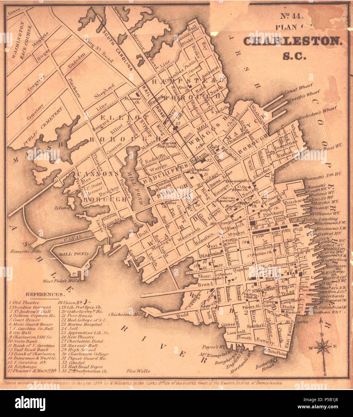 Map Of Historic Downtown Charleston South Carolina Southeast Quadrant Major Tourist Attractions