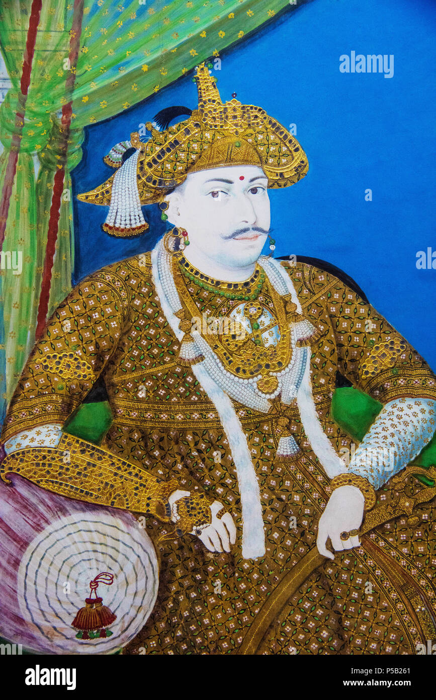 Portrait Painting of a King, Located at the Government Museum or Madras Museum, Egmore, Chennai, India Stock Photo