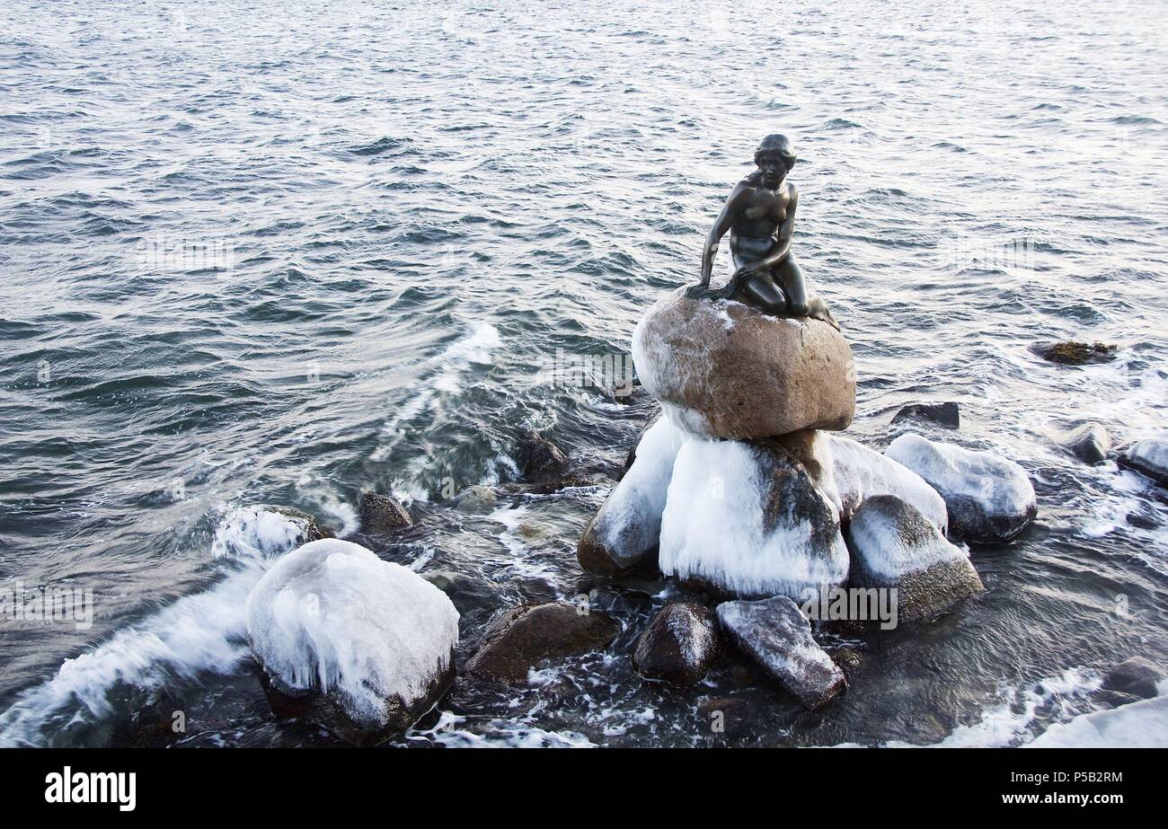 The little mermaid sculture, Copenhague. Stock Photo