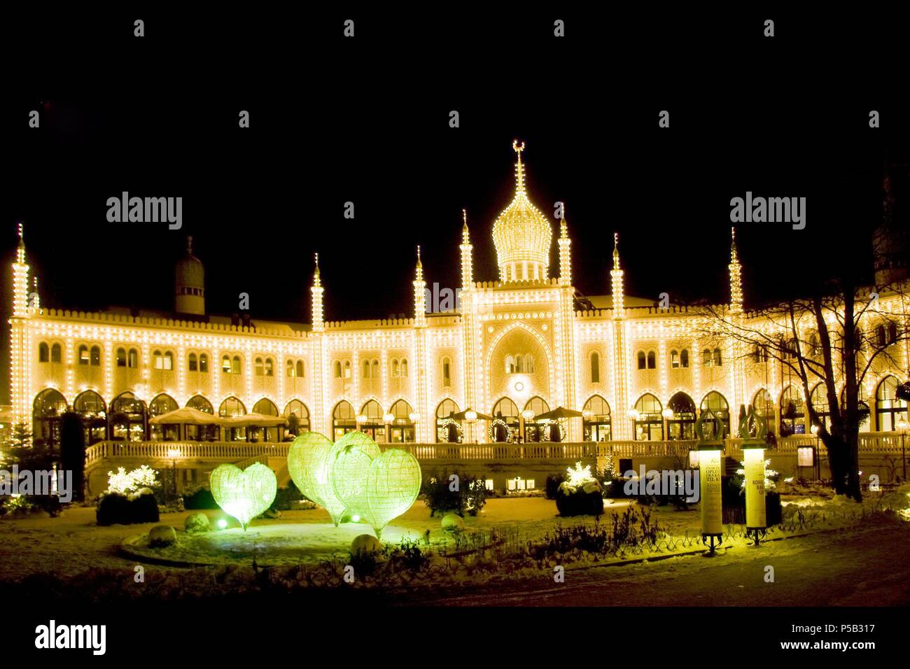 Tivoli amusement park at night, Copenhague. Stock Photo