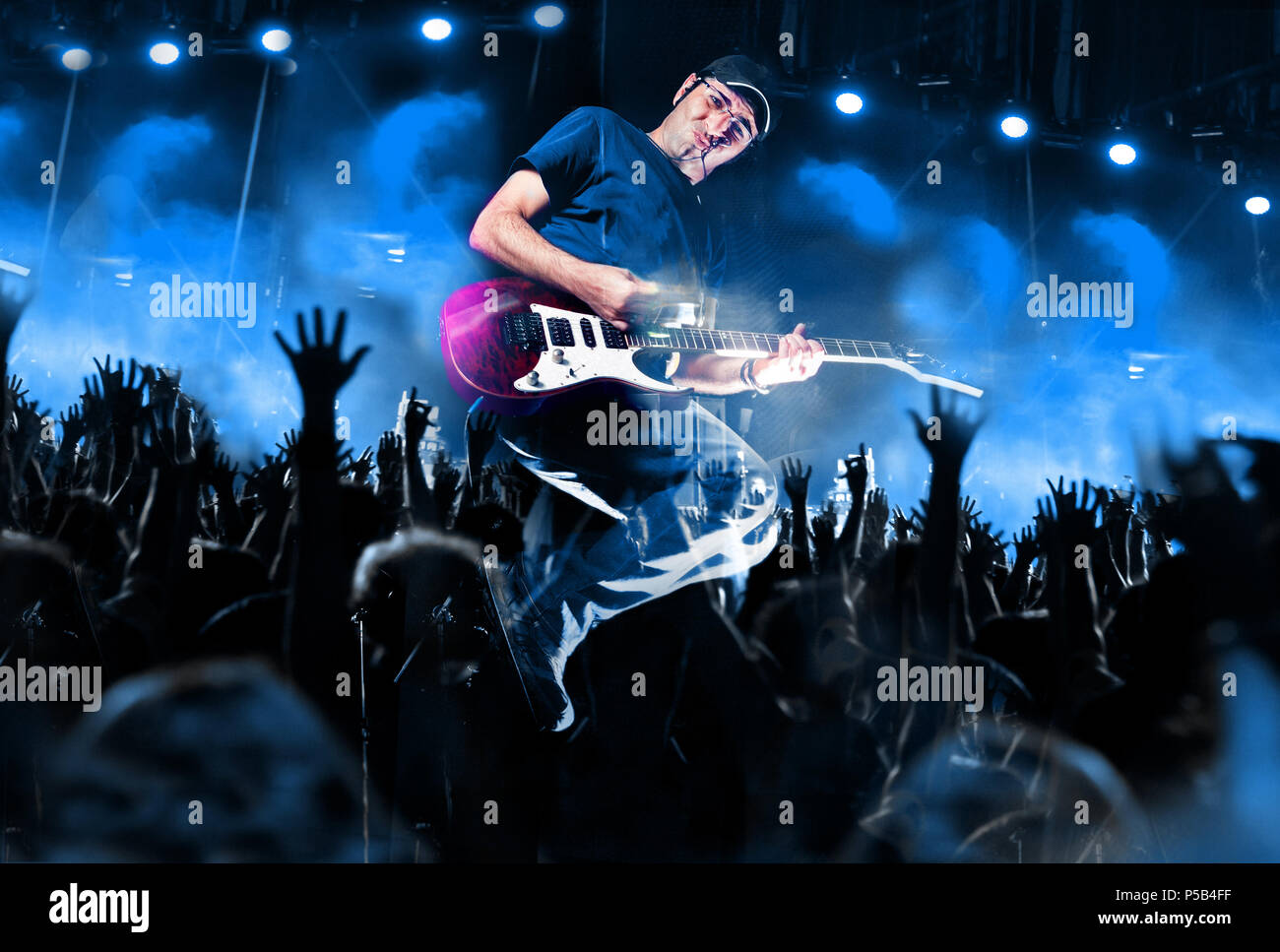 Live music background.Concert and music festival.Instrument on stage and band Stock Photo
