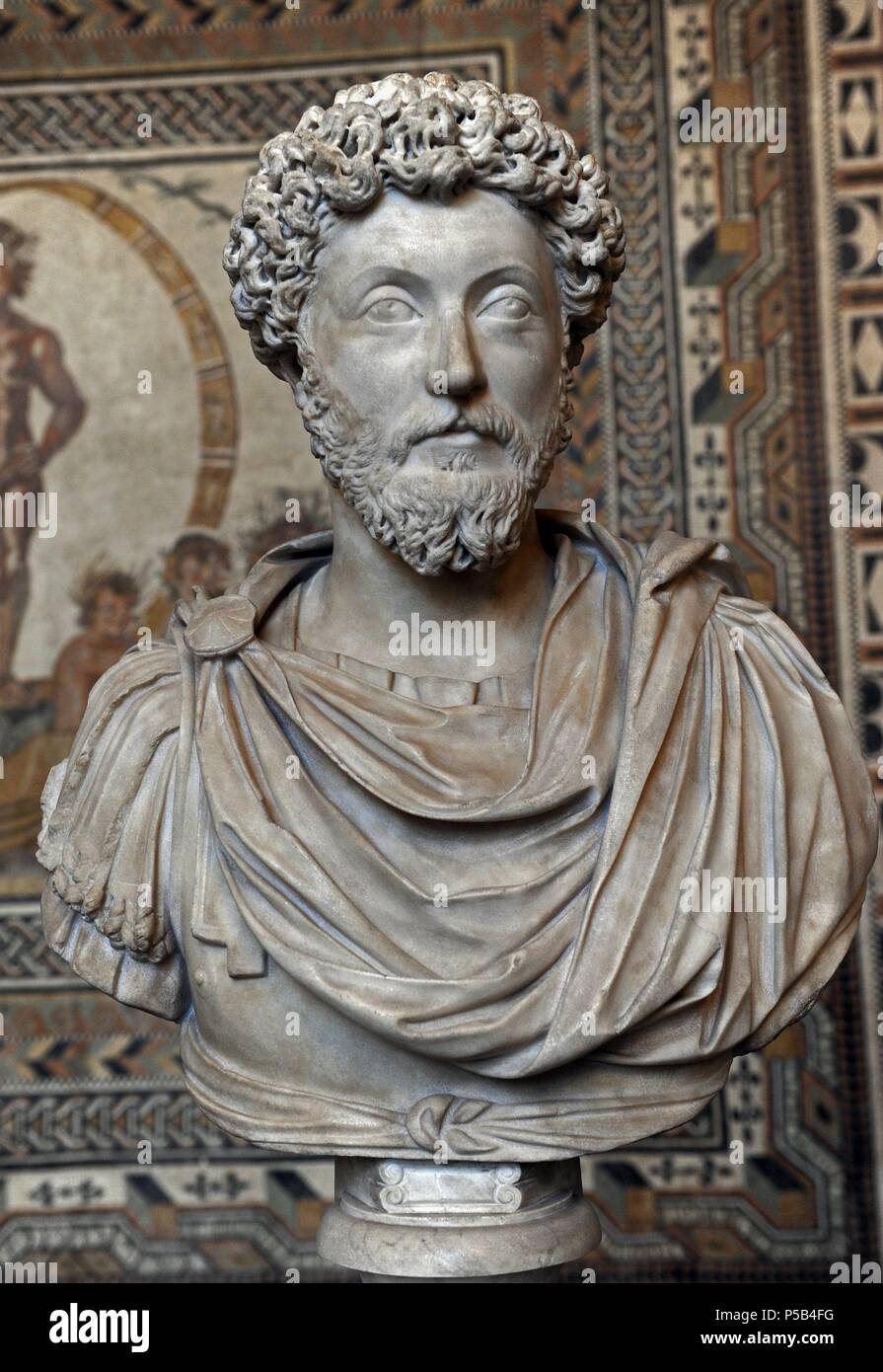 Marcus Aurelius (121-180).  Roman Emperor from 161 to 180. Bust. Glyptothek. Munich. Germany. Stock Photo