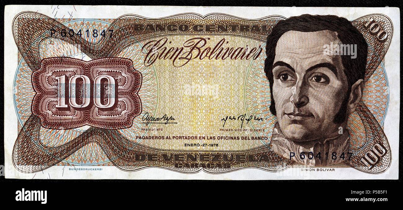 BILLETE VENEZOLANO100 BOLIVARESSIMON BOLIVARANVERSO Stock Photo Alamy