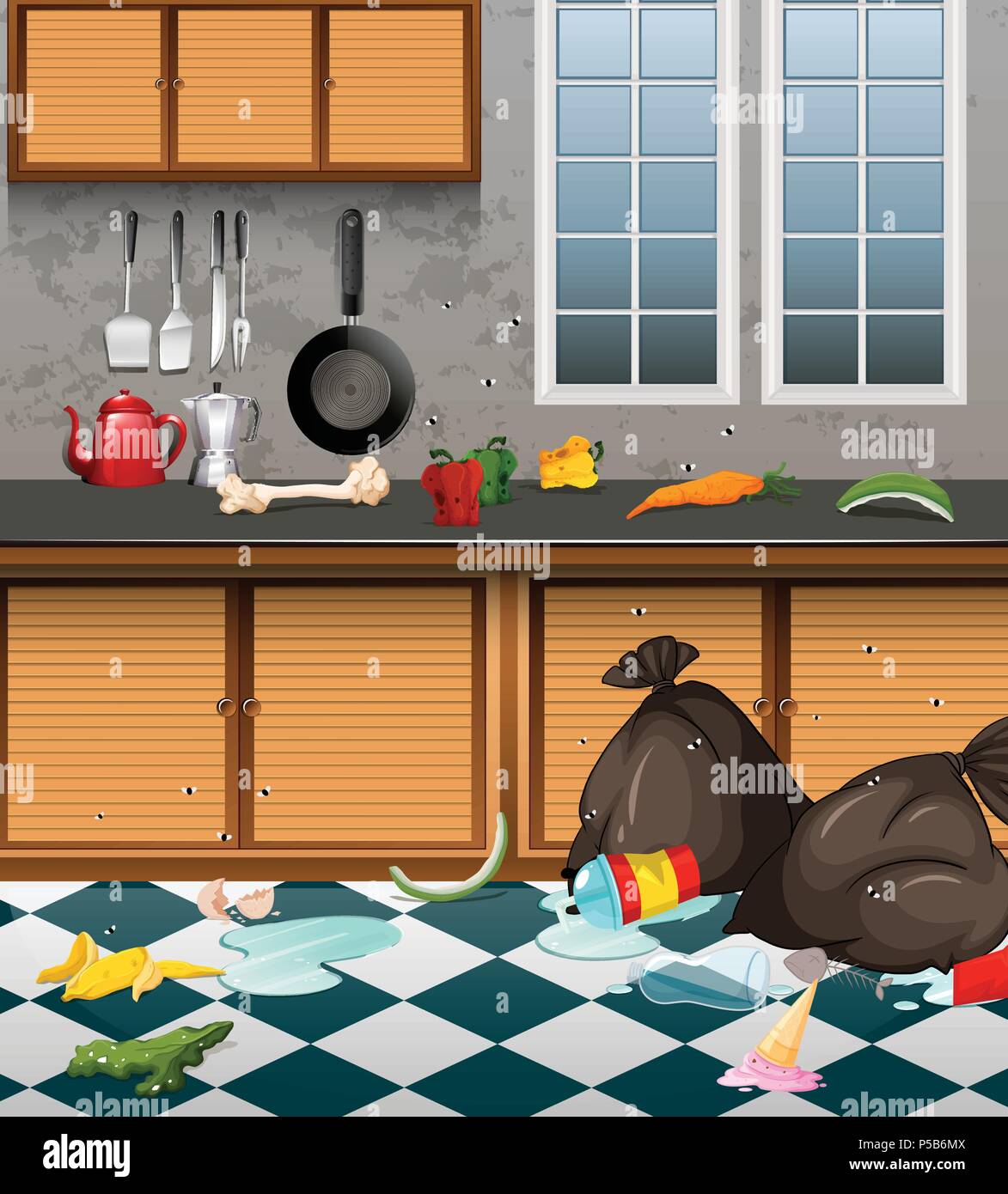 A Dirty Kitchen Full or Waste illustration Stock Vector Image & Art - Alamy