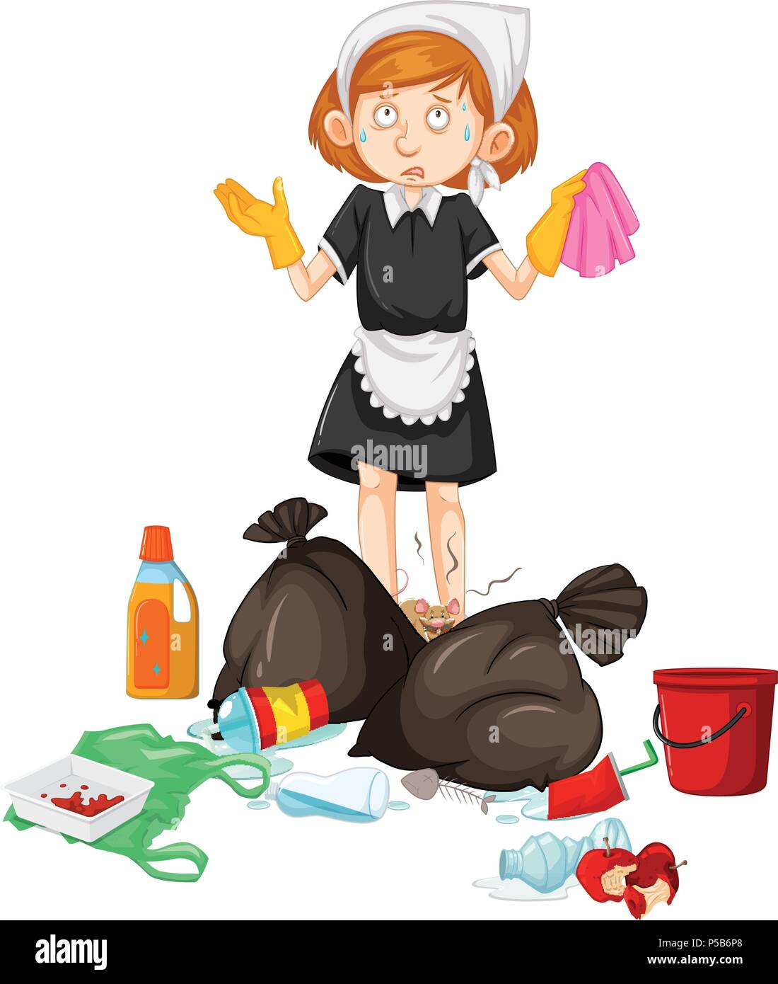 A Maid with Dirty Trash illustration Stock Vector