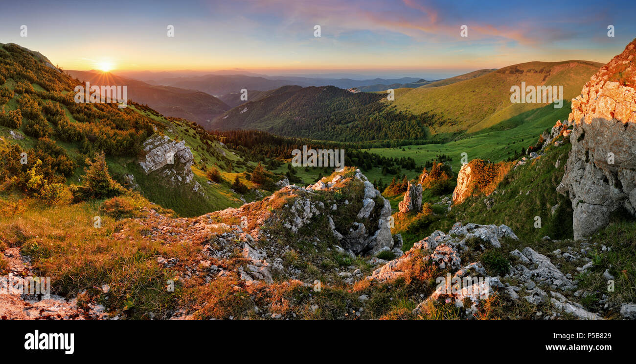 Mountain sunset panorama landcape in Slovakia, Suchy peak Stock Photo