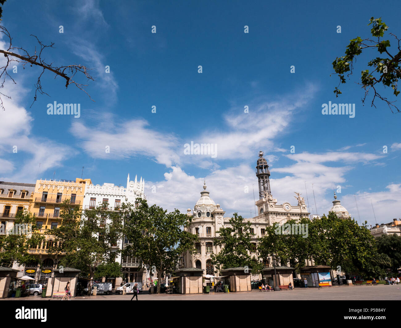 tracking shot on the post office building in Valencia, Spain Stock Photo