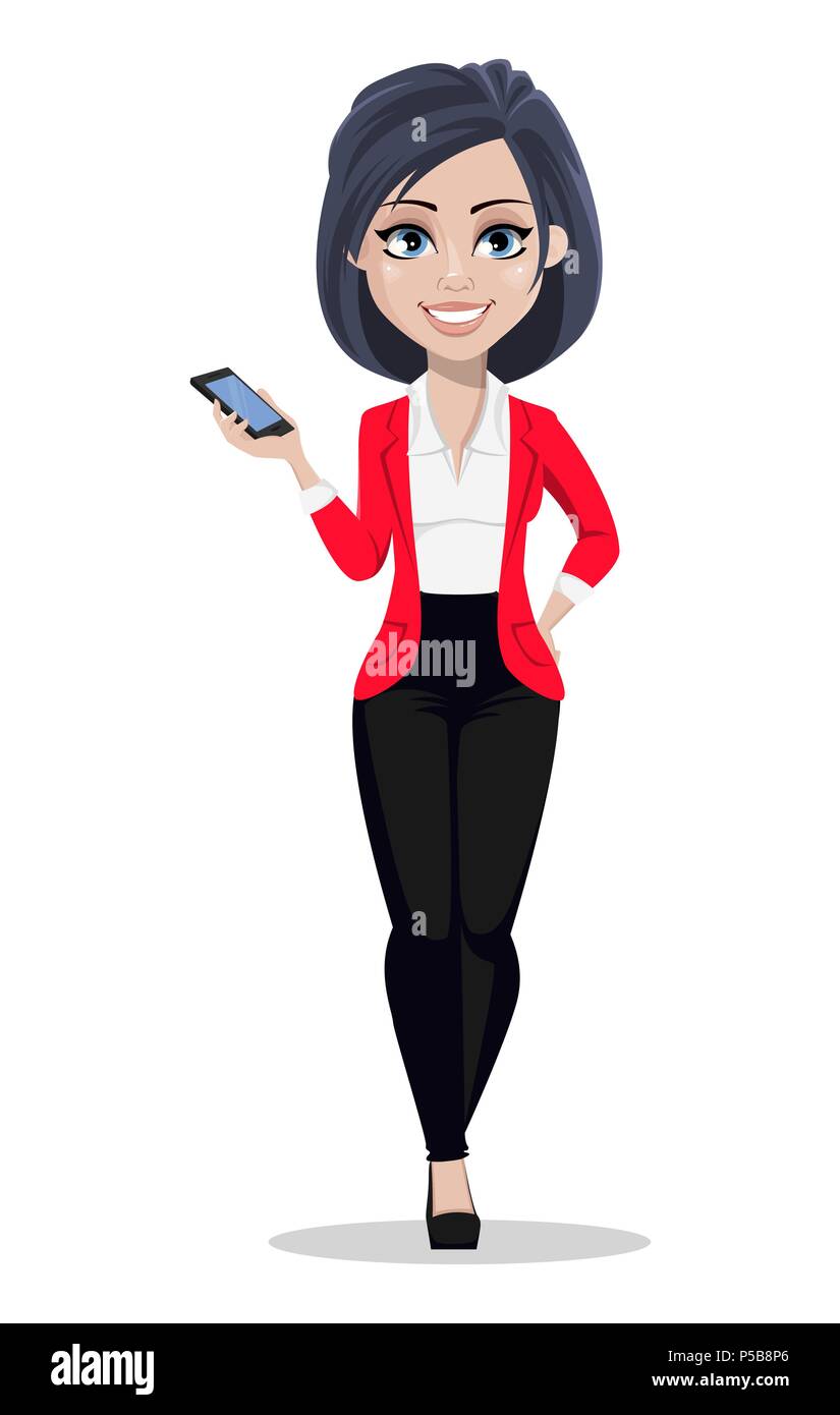 Business woman, manager, banker. Beautiful female banker in business suit.  Pretty cartoon character holding smartphone. Vector illustration on white b  Stock Vector Image & Art - Alamy
