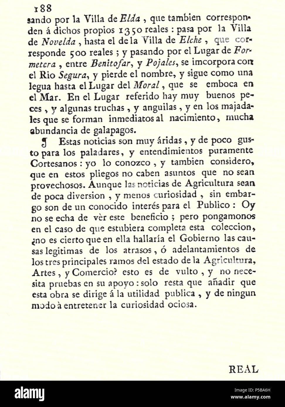 N/A. Español: Es un escaneo de la revista 'Correo General de España' que versa sobre Villena . 1771. Marino Nipho 382 Correo.1771-02-15--188 Stock Photo