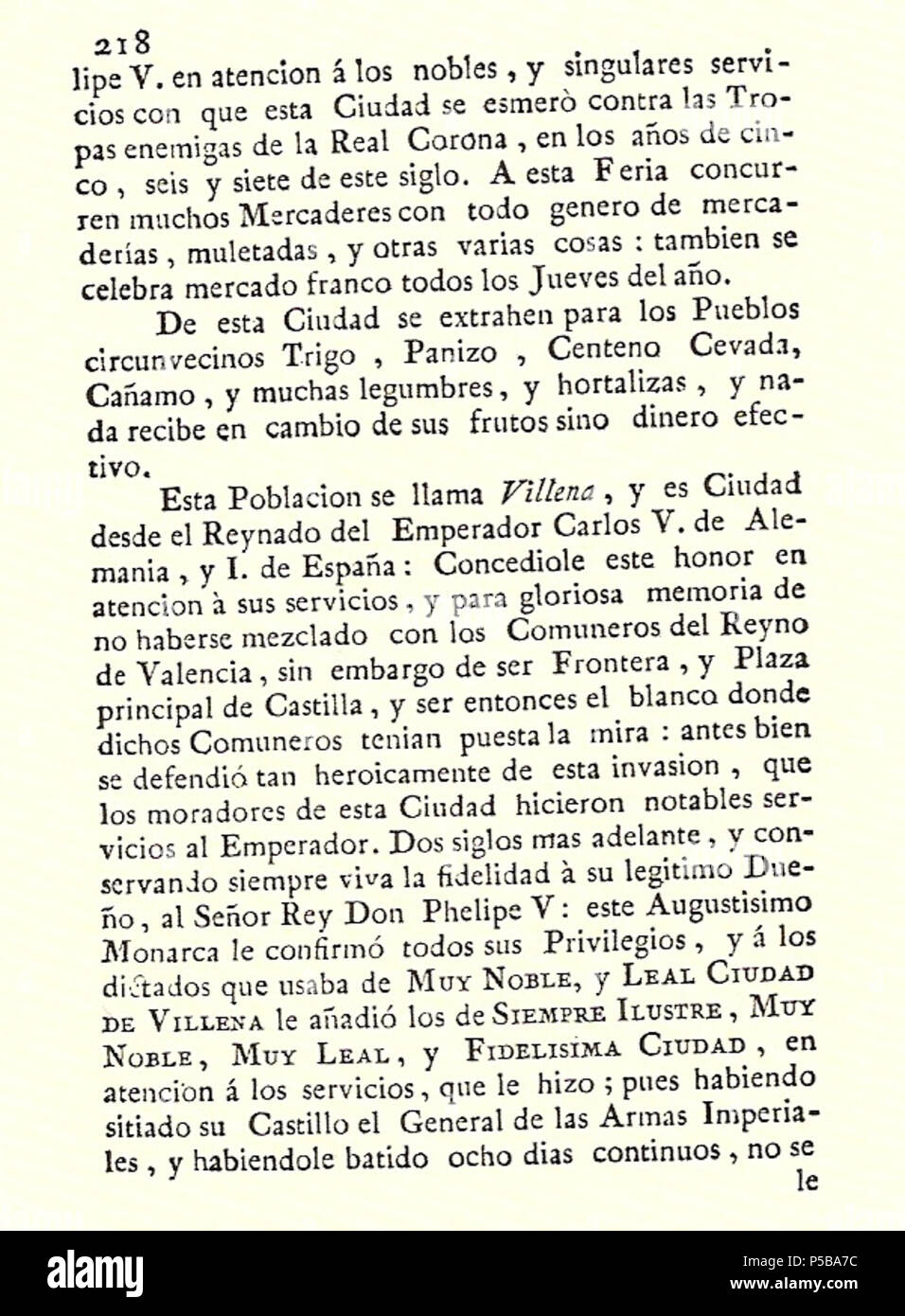 N/A. Español: Es un escaneo de la revista 'Correo General de España' que versa sobre Villena . 1771. Marino Nipho 382 Correo.1771-02-26--218 Stock Photo
