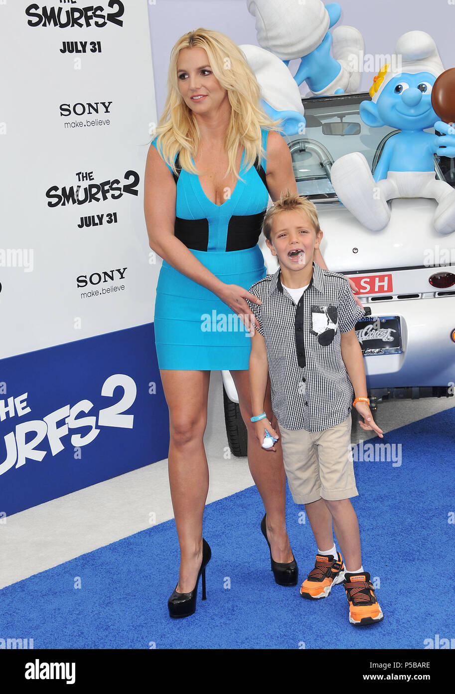 Britney Spears, Jayden James Federline at the Smurfs 2 Premiere at the Westwood Village Theatre in Los Angeles.Britney Spears, Jayden James Federline 127 ------------- Red Carpet Event, Vertical, USA, Film Industry, Celebrities,  Photography, Bestof, Arts Culture and Entertainment, Topix Celebrities fashion /  Vertical, Best of, Event in Hollywood Life - California,  Red Carpet and backstage, USA, Film Industry, Celebrities,  movie celebrities, TV celebrities, Music celebrities, Photography, Bestof, Arts Culture and Entertainment,  Topix, vertical,  family from from the year , 2013, inquiry ts Stock Photo