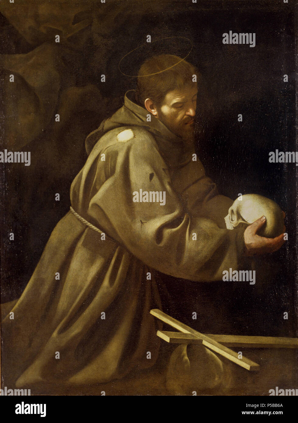 St Francis in Prayer  1603. N/A 270 CaravaggioFrancisPrayer Stock Photo