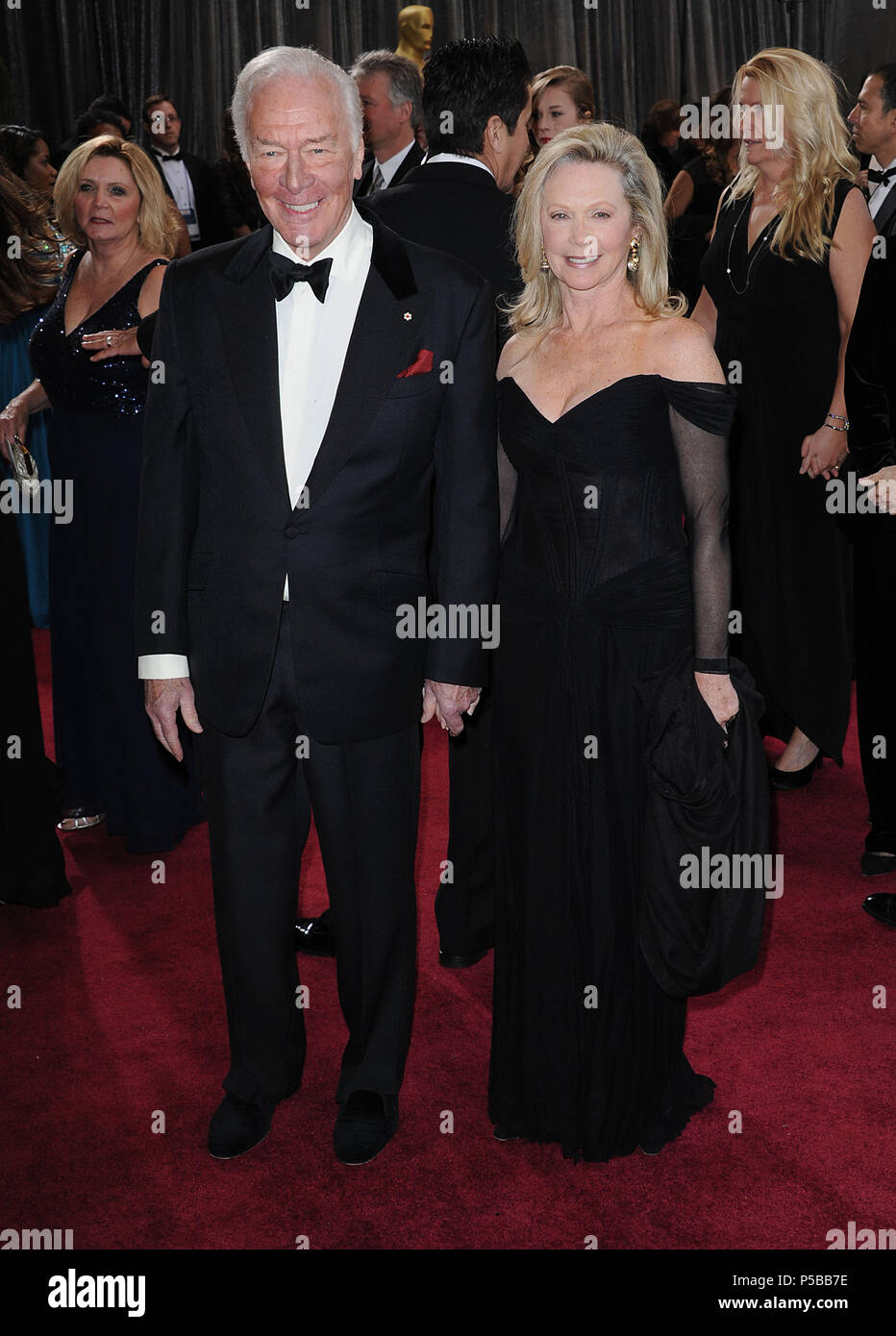 Christopher Plummer and wife  108 arriving at the 85th Academy Awards 2013 - Oscars - at the Dolby Theatre in Los Angeles.Christopher Plummer and wife  108 ------------- Red Carpet Event, Vertical, USA, Film Industry, Celebrities,  Photography, Bestof, Arts Culture and Entertainment, Topix Celebrities fashion /  Vertical, Best of, Event in Hollywood Life - California,  Red Carpet and backstage, USA, Film Industry, Celebrities,  movie celebrities, TV celebrities, Music celebrities, Photography, Bestof, Arts Culture and Entertainment,  Topix, vertical,  family from from the year , 2013, inquiry  Stock Photo