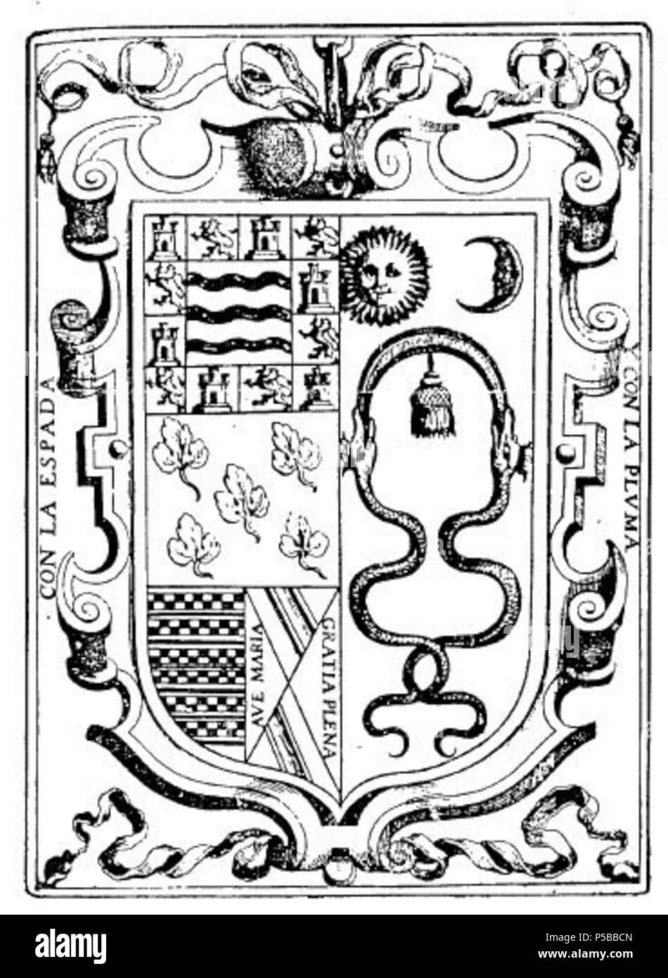 N/A. Español: Escudo nobiliario del Inca Garcilaso de la Vega . 1609. Inca Garcilaso de la Vega 525 Escudo Inca Garcilaso Stock Photo