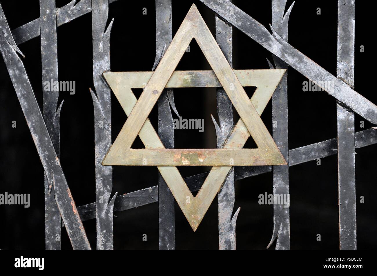 Dachau Concentration Camp. Nazi camp of prisoners opened in 1933. Jewish Memorial, 1967. Detail of the Star of David. Germany. Stock Photo