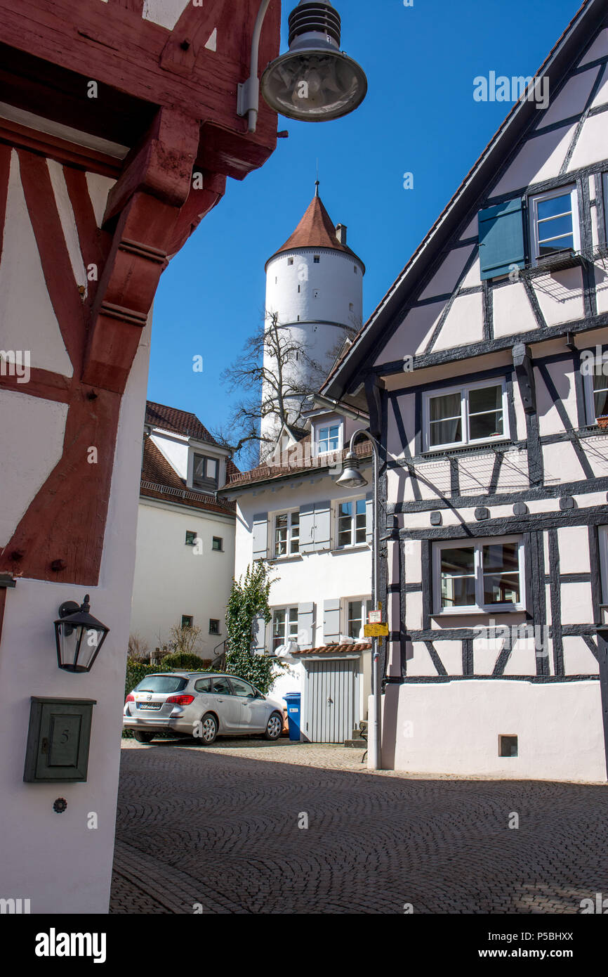 View of the Gigelturm in the lanes of Biberach an der Riss Stock Photo
