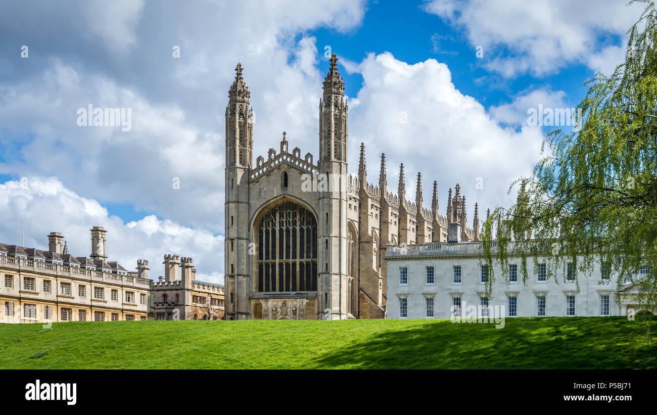 The famous King's College Chapel from the bank of river Cam on a bright sunny day Stock Photo