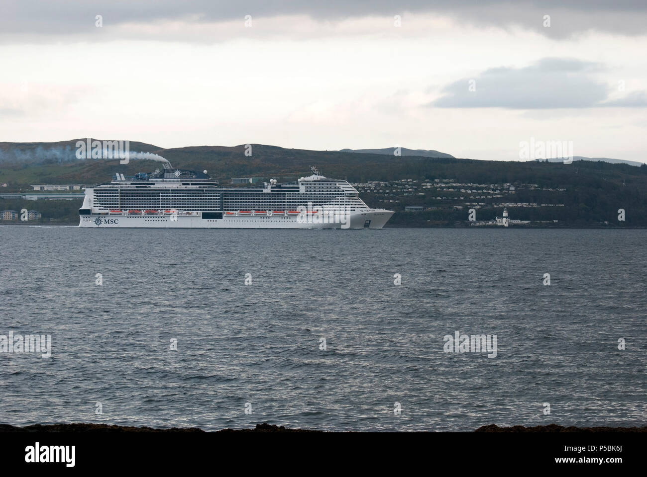 MSC Meraviglia Luxury Cruise Liner in the River Clyde starboard side view of 2107 malta maltese registered bright white Mediterranean Shipping Company Stock Photo