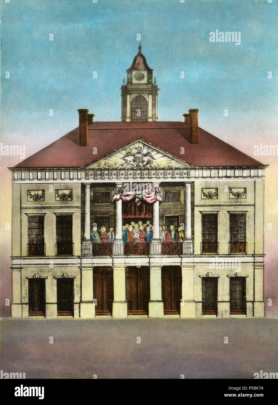 N/A. English: Federal Hall, N.Y. 1789 - First Capitol of the United States. 1 print mounted on paper : engraving, hand-colored ; 20 x 14.7 cm. 1790.   Amos Doolittle  (1754–1832)     Description American engraver and caricaturist  Date of birth/death 18 May 1754 30 January 1832  Location of birth/death Cheshire New Haven  Work location New Haven  Authority control  : Q4747853 VIAF: 62646617 ISNI: 0000 0000 6688 3177 ULAN: 500027501 LCCN: n50026725 GND: 130119199 WorldCat 551 Federal Hall, N.Y. 1789 ppmsca.15703 Stock Photo