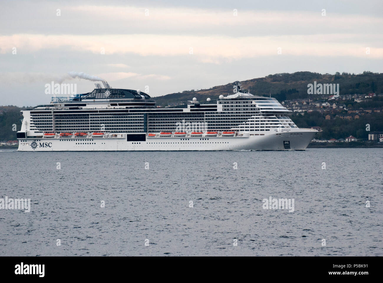 MSC Meraviglia Luxury Cruise Liner in the River Clyde starboard side view of 2107 malta maltese