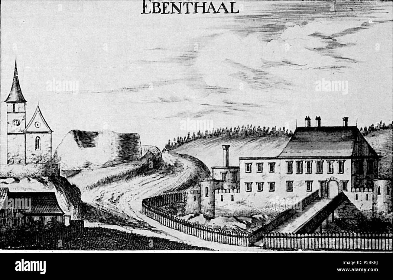 N/A. Deutsch: Erste bildliche Darstellung von Schloss Ebenthal . 1672. Georg Matthäus Vischer (1628–1696) 491 Ebenthal Vischer Stich Stock Photo