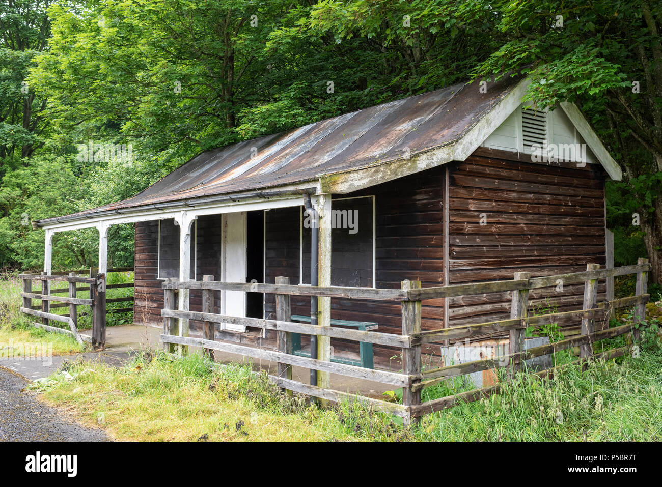 The historic, disused interwar cricket pavilion at Eggleston, Co. Durham, UK Stock Photo