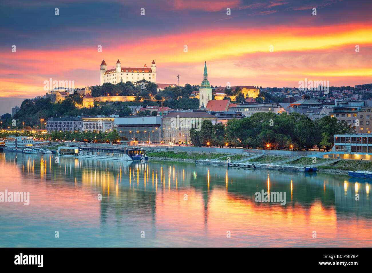 Bratislava. Cityscape image of Bratislava, capital city of Slovakia during sunset. Stock Photo