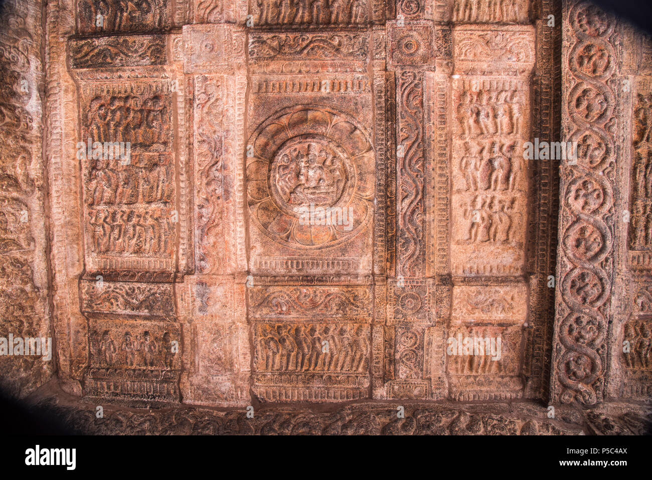 Carved ceiling of the Shiva Temple . Airavatesvara Temple, UNESCO World Heritage Site, Darasuram, Tamil Nadu, India Stock Photo