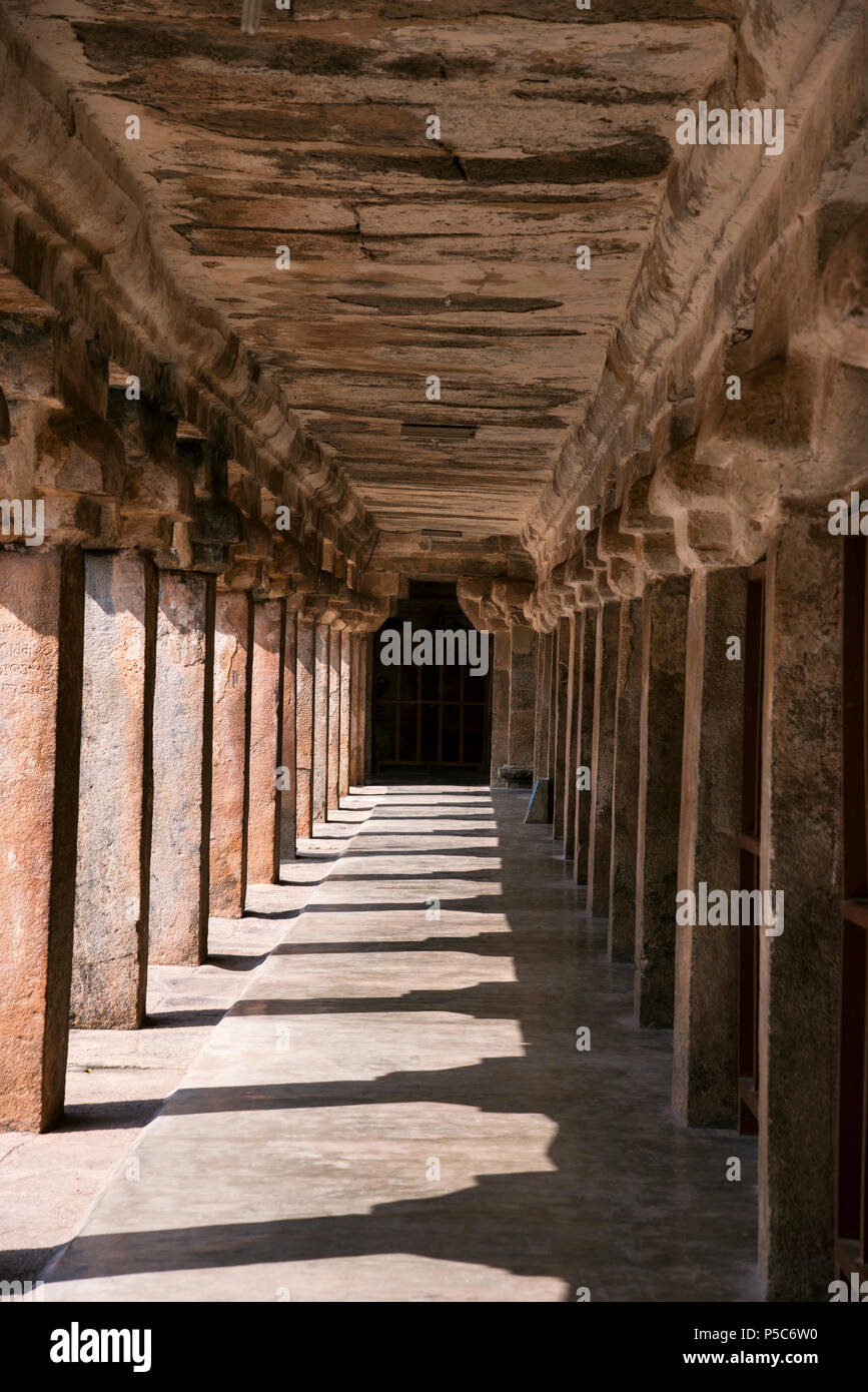 Carved pillars inside the Brihadishvara Temple, an UNESCO World ...