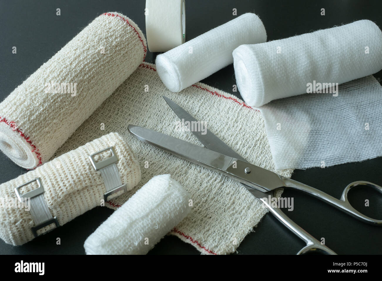 Medical bandages with scissors. Medical equipment Stock Photo Alamy