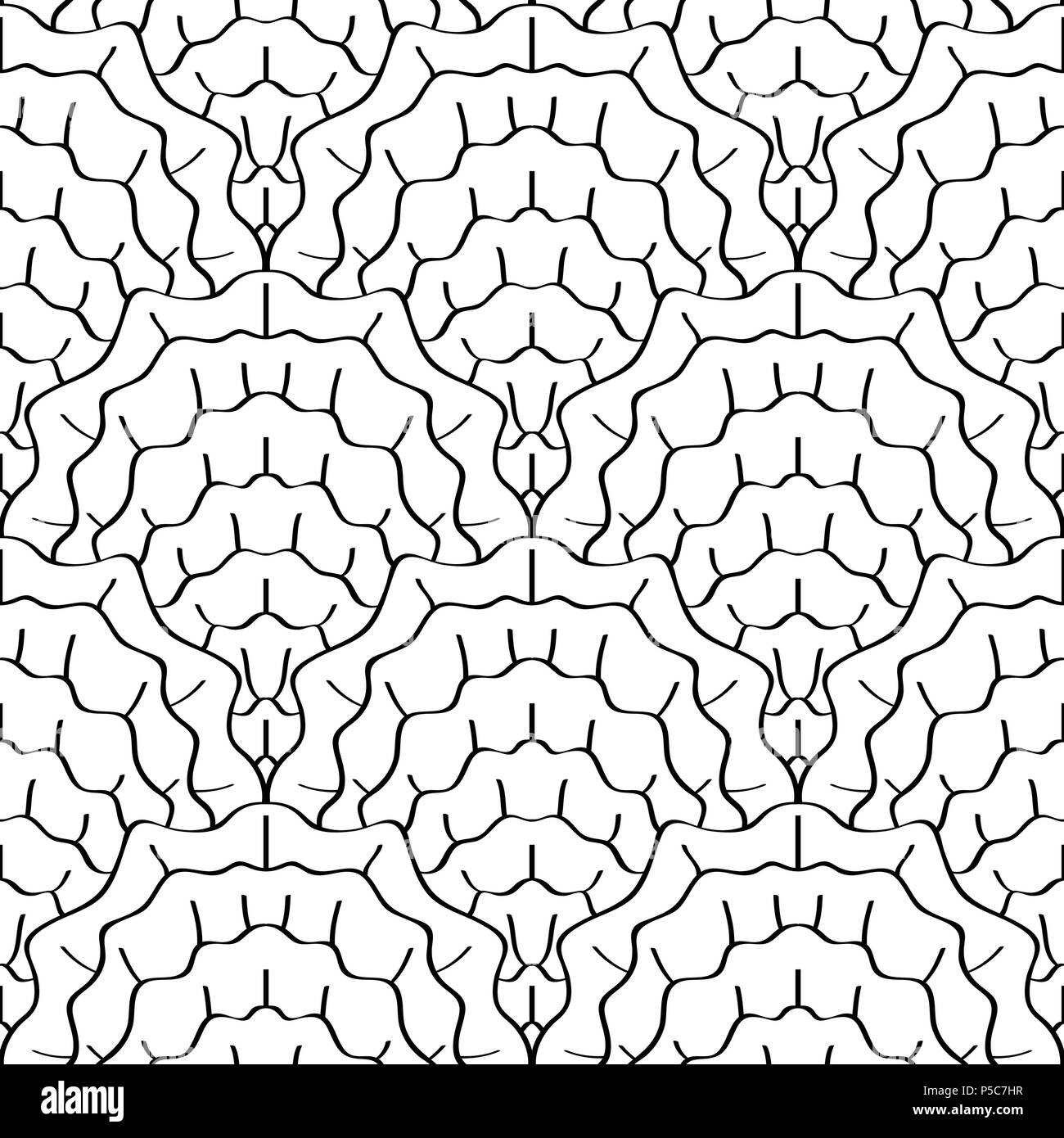 Abstract sketched scales seamless pattern, seashells, mermaid tail Stock Vector