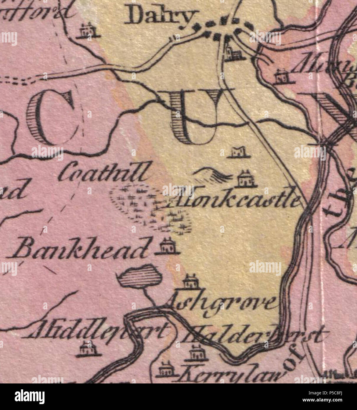 N/A. English: Map showing Ashgrove and Ashgrove Loch, Kilwinning, North Ayrshire, Scotland. 1811. Roger Griffith - William Aiton 142 Ashgrove House Stock Photo