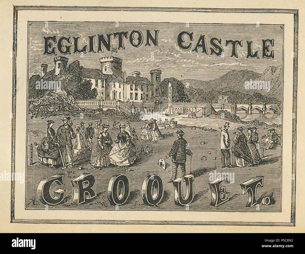 N/A. English: The Game of Croquet, its Laws and Regulations is the first published record of Croquet being played in Scotland & this print shows the game being played at Eglinton Castle, Kilwinning, Ayrshire. 1865. Roger Griffith - Earl of Eglinton 497 Eglington1 Stock Photo