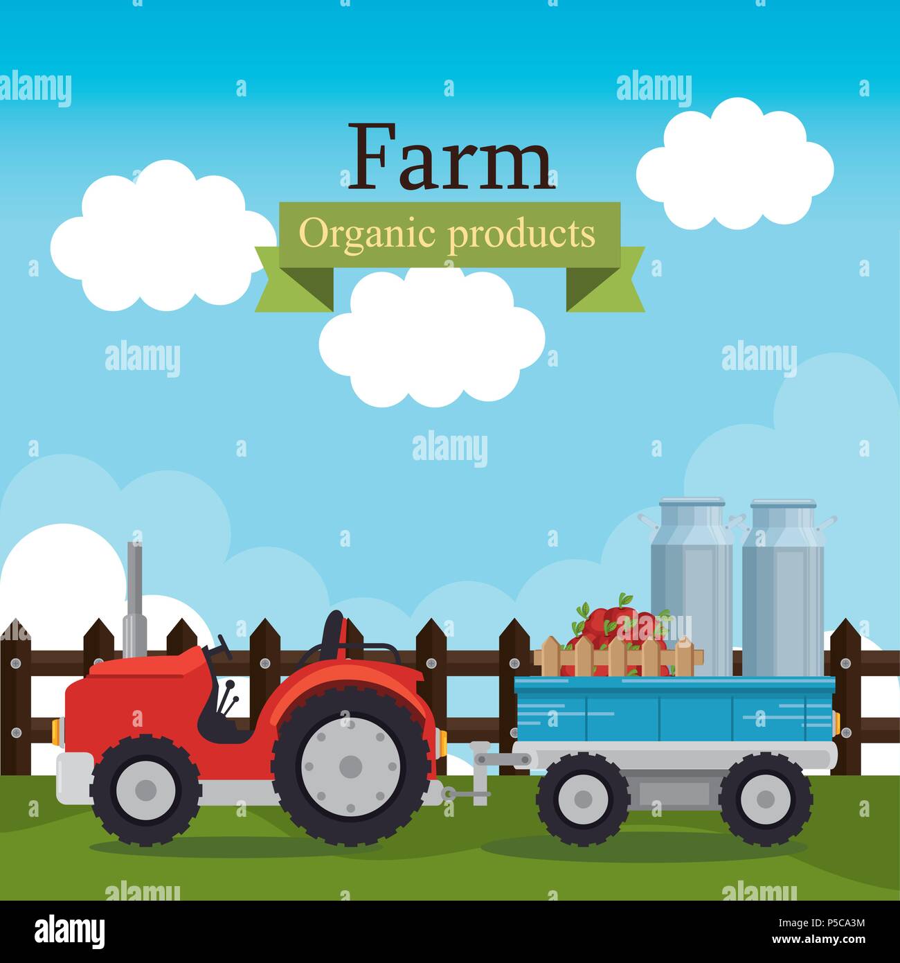 farm scene organic products label Stock Vector Image & Art - Alamy