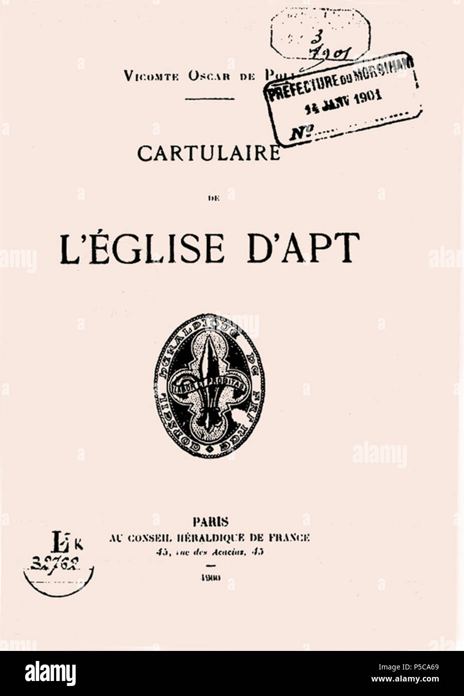 N/A. Français : Page de garde du cartulaire de l'Église d'Apt d'Oscar de  Poli 1900 . 13 June 2011. Cartulaire d'Apt Oscar de Poli 1900 279  Cartulaire d'Apt Stock Photo - Alamy