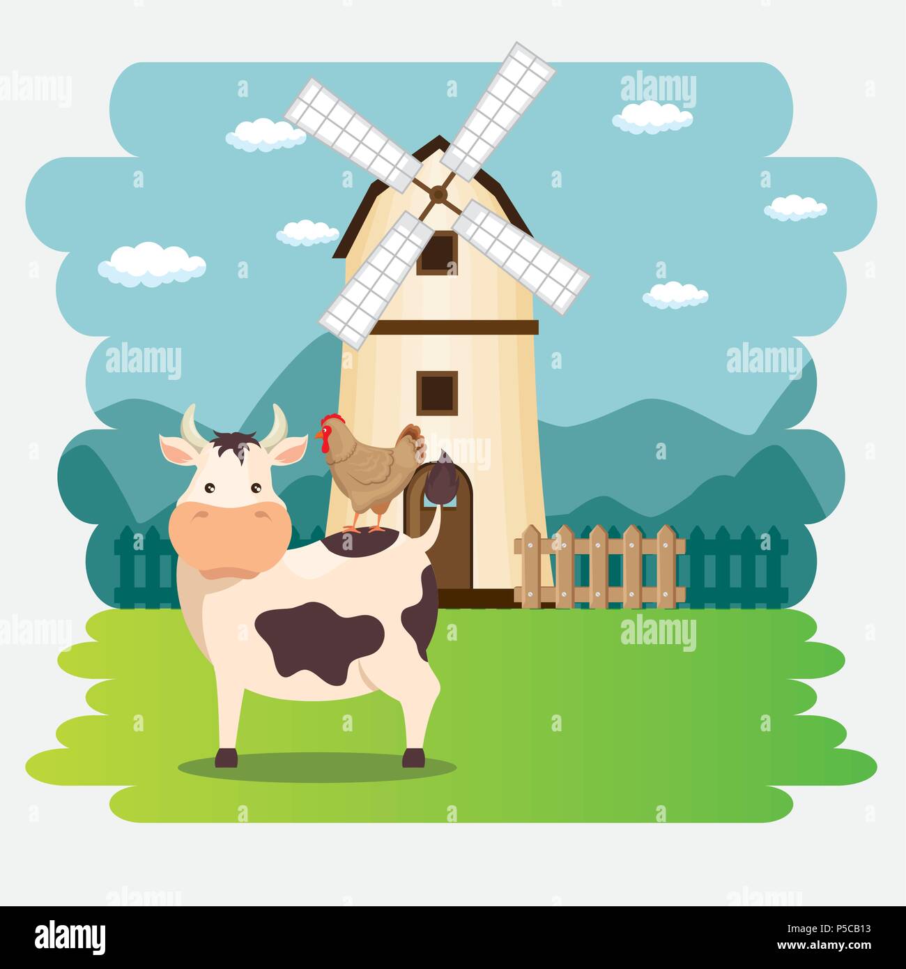 cows in the farm scene Stock Vector Image & Art - Alamy