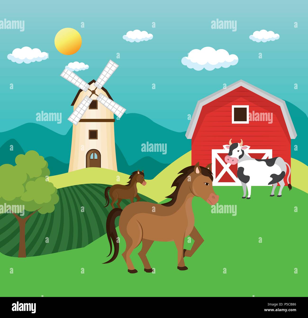 animals in the farm scene Stock Vector Image & Art - Alamy
