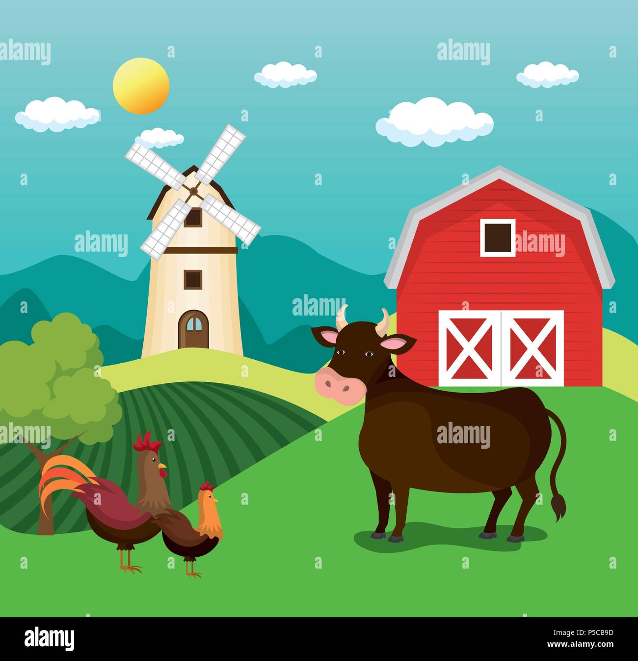 animals in the farm scene Stock Vector Image & Art - Alamy